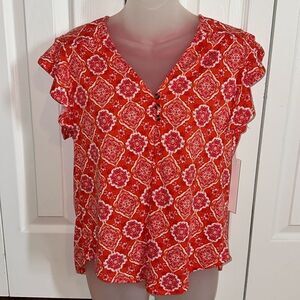Above and Beyond Boho Short Sleeve Medallion Top Blouse Shirt Small S NWT